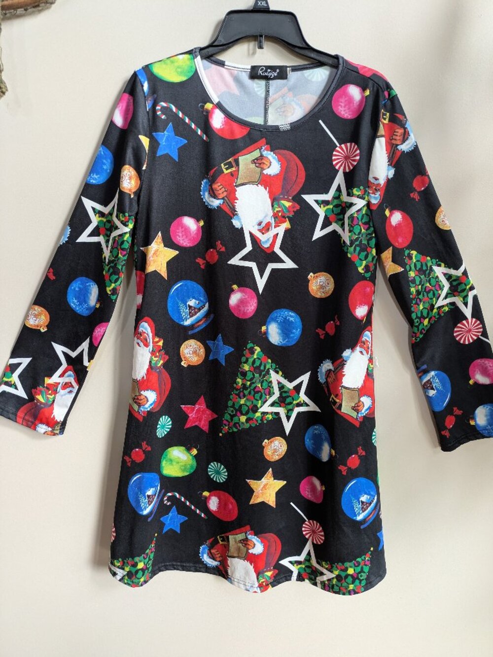 Woman Ruiyige Black w/Red & White Christmas Designs Dress XL #413